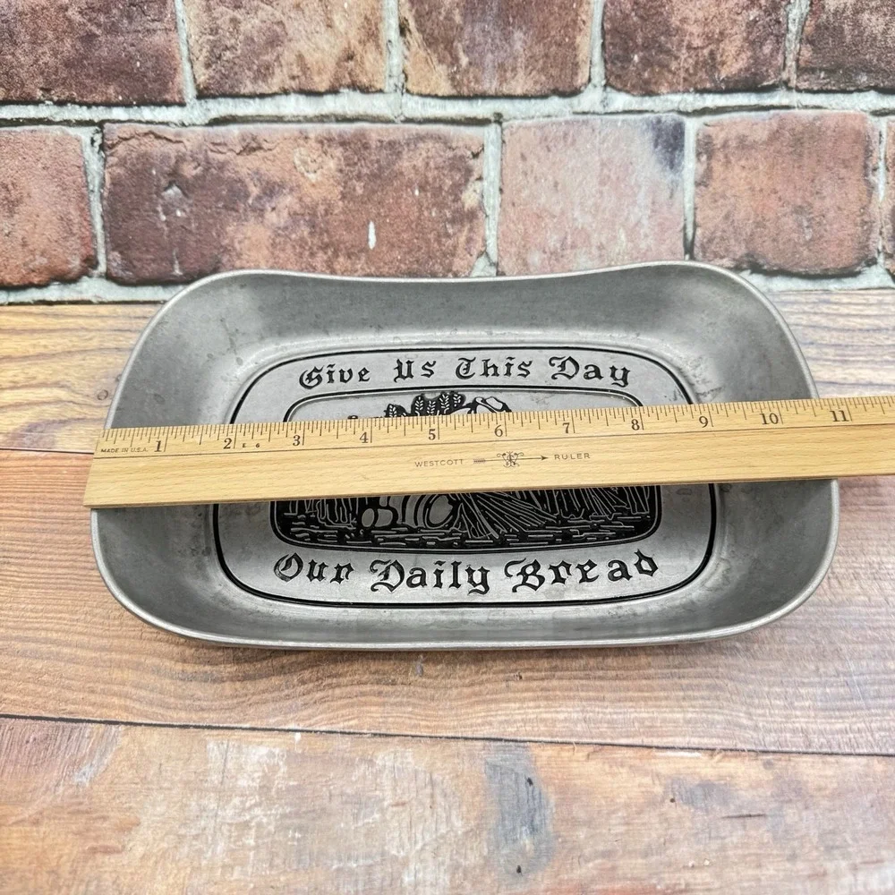 Vintage Wilton Armetale Pewter Tray Give Us this Day Our Daily Bread  USA Patina